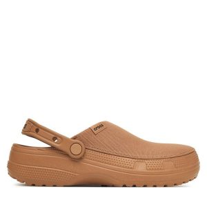 Klapki Crocs. Brązowe klapki Crocs, bez wzorów, bez obcasa. Za 259,99 zł.