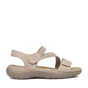 Sandały Rieker. Brązowe sandały Rieker, bez wzorów, bez obcasa, na płaskiej podeszwie, bez zapięcia. Za 319,99 zł.