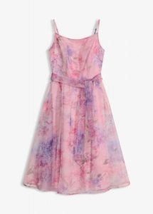 Sukienka midi z delikatnego tiulu, z paskiem. Białe sukienki bonprix, bez wzorów, z tiulu, bez kołnierzyka, bez ramiączek, midi. Za 329,99 zł.