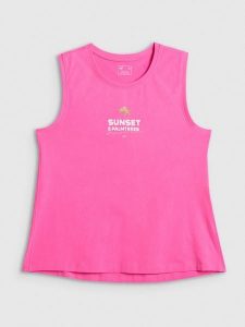 4F Top regular z nadrukiem damski - różowy XL. Czerwone topy 4f, xl, bez wzorów, z bawełny, klasyczne, bez kołnierzyka, bez ramiączek. Za 49,99 zł.