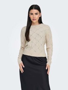 ONLY Sweter w kolorze kremowym rozmiar: L. Brązowe swetry oversize ONLY, l, bez wzorów, ze splotem, bez ramiączek. Za 83,42 zł.