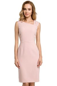 Sukienka elegancka ołówkowa z asymetrycznym dekoltem pudrowy róż. Czerwone sukienki Sukienki.shop, do pracy, l, bez wzorów, z materiału, biznesowe, z asymetrycznym kołnierzem, bez ramiączek, midi, asymetryczne. W wyprzedaży za 174,00 zł.