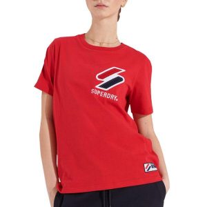 Koszulka turystyczna damska Superdry Sportstyle Chenille. Czerwone koszulki sportowe Superdry, bez wzorów, z bawełny, bez ramiączek. Za 81,00 zł.