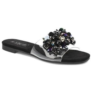 Czarne Klapki S.Barski Eleganckie Płaskie Buty. Czarne klapki S.BARSKI, bez wzorów, bez obcasa, na płaskiej podeszwie. Za 105,00 zł.