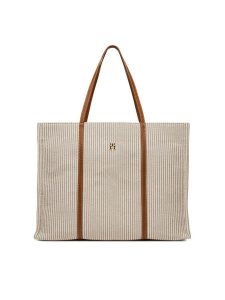 Tommy Hilfiger Torebka Th Premium Beach Le Tote AW0AW17418 Beżowy. Brązowe shopper bag TOMMY HILFIGER, bez wzorów, z materiału, bez dodatków. Za 389,99 zł.