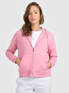 4F Bluza dresowa rozpinana z kapturem damska - różowy XXL. Czerwone bluzy 4f, xxl, bez wzorów, z bawełny, z kapturem. Za 169,99 zł.