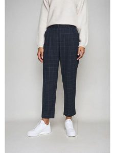 Monki Spodnie w kolorze granatowym rozmiar: 32. Niebieskie spodnie z wysokim stanem Monki, bez wzorów, z materiału, z podwyższonym stanem. Za 39,99 zł.