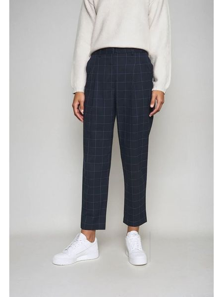 Monki Spodnie w kolorze granatowym rozmiar: 32. Niebieskie spodnie z wysokim stanem Monki, bez wzorów, z materiału, z podwyższonym stanem. Za 47,94 zł.