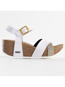 Sunbay Sandały "Reynosa" w kolorze białym na koturnie rozmiar: 40. Białe sandały Sunbay, bez wzorów, z otwartym noskiem, bez obcasa, na koturnie, bez zapięcia. Za 164,95 zł.