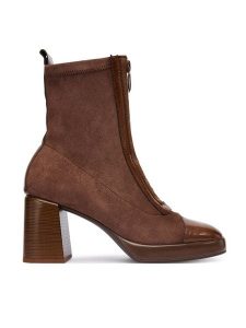 Hispanitas Botki HI254230 Brązowy. Brązowe botki Hispanitas, bez wzorów, z materiału, bez obcasa, na słupku, bez zapięcia. Za 599,99 zł.