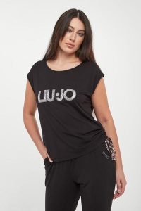 T-shirt damski z logo LIU JO. T-shirty Liu Jo, xs, bez wzorów, bez kołnierzyka, bez ramiączek. Za 299,00 zł.