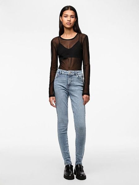 Pieces Dżinsy "Dana" - Skinny fit - w kolorze błękitnym rozmiar: L/L30. Niebieskie jeansy Pieces, z aplikacjami, ze skóry, z podwyższonym stanem. Za 92,21 zł.