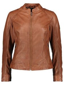 HIS Skórzana kurtka w kolorze janobrązowym rozmiar: 40. Brązowe kurtki HIS, bez wzorów, ze skóry, bez kaptura. Za 393,45 zł.