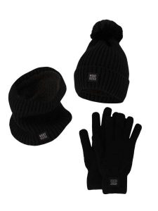 Damski Zimowy Zestaw Termiczny - Czapka + Rękawiczki + Komin - Burgundowy. Czarne szaliki HEAT KEEPER, na zimę, bez wzorów, z dzianiny. Za 177,72 zł.