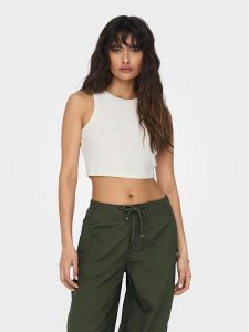 ONLY Top Vilma 15282771 Biały Slim Fit. Białe topy ONLY, l, bez wzorów, z bawełny, bez kołnierzyka, bez ramiączek. Za 39,99 zł.