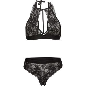 Biustonosz z trójkątnymi miseczkami + figi rio "ouvert" (2 części) bonprix czarny. Figi marki bonprix. Za 74,99 zł.