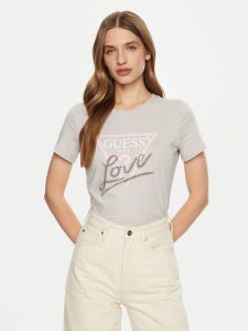 Guess T-Shirt W5RI10 I3Z14 Szary Regular Fit. Szare t-shirty Guess, s, z aplikacjami, z bawełny, bez kołnierzyka, bez ramiączek. Za 119,99 zł.