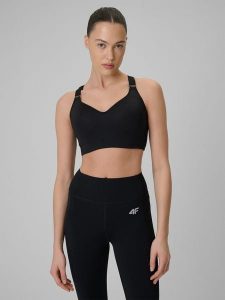 4F Biustonosz treningowy z wysokim wsparciem damski - czarny S. Czarne biustonosze 4f, bez wzorów, z gumy. Za 179,99 zł.