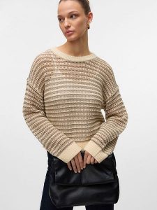 Vero Moda Sweter w kolorze beżowym rozmiar: S. Brązowe swetry oversize Vero Moda, s, bez wzorów, ze splotem, bez ramiączek. Za 79,21 zł.
