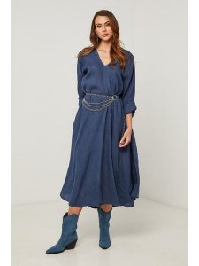 Fleur de Lin Sukienka w kolorze granatowym rozmiar: S. Niebieskie sukienki Fleur de Lin, s, bez wzorów, ze lnu, bez kołnierzyka, bez ramiączek, maxi. Za 214,19 zł.