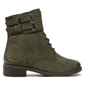 Botki Josef Seibel. Zielone botki Josef Seibel, bez wzorów, bez obcasa, na płaskiej podeszwie, bez zapięcia. Za 489,99 zł.
