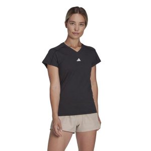 Koszulka AEROREADY Train Essentials Minimal Branding V-Neck. Czarne bluzki ADIDAS, xs, bez wzorów, z materiału, sportowe, bez kołnierzyka, bez ramiączek. Za 109,00 zł.
