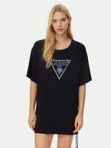 Guess T-Shirt E4GI00 K68D2 Czarny Regular Fit. Czarne t-shirty Guess, xs, z aplikacjami, z wiskozy, bez kołnierzyka, bez ramiączek. Za 99,99 zł.
