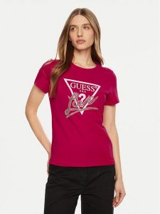 Guess T-Shirt W5RI10 I3Z14 Czerwony Regular Fit. Czerwone t-shirty Guess, s, z aplikacjami, z bawełny, bez kołnierzyka, bez ramiączek. Za 129,99 zł.