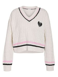 Noisy may Sweter "Maki" w kolorze kremowym rozmiar: S. Brązowe swetry oversize Noisy may, s, bez wzorów, ze splotem, bez ramiączek. Za 83,03 zł.
