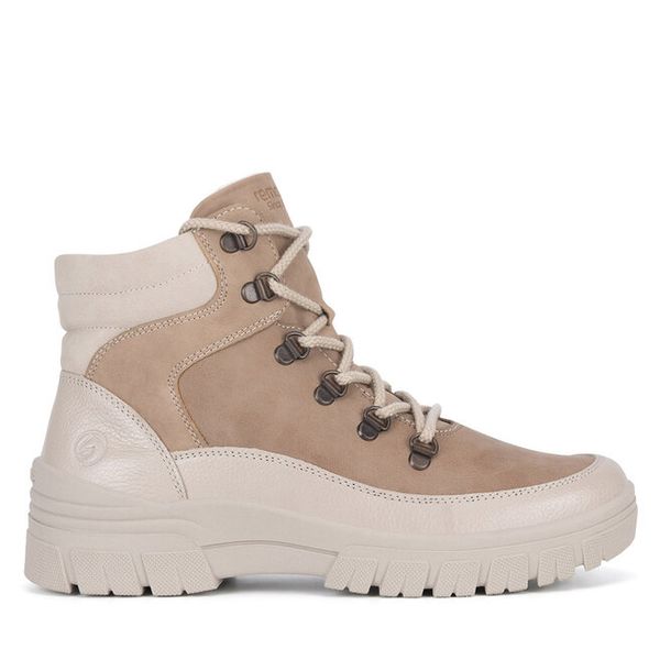 Trzewiki Remonte. Brązowe botki Remonte, bez wzorów, bez obcasa, na płaskiej podeszwie, bez zapięcia. Za 309,99 zł.