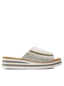 Rieker Klapki V0290-90 Srebrny. Szare klapki Rieker, bez wzorów, z syntetyku, bez obcasa. Za 279,99 zł.