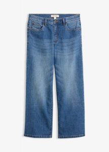 Jeansy wide leg, średni stan. Czarne jeansy bonprix, bez wzorów, z jeansu. Za 117,99 zł.