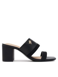 Tommy Hilfiger Klapki Leather & Suede Block Heel Mule FW0FW08530 Czarny. Czarne klapki TOMMY HILFIGER, bez wzorów, ze skóry, bez obcasa. Za 369,99 zł.