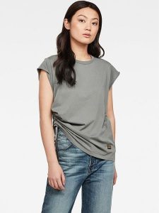 G-Star Koszulka "Gsraw Knotted" w kolorze szarozielonym rozmiar: L. Szare bluzki G-Star, l, bez wzorów, z bawełny, retro, bez kołnierzyka, bez ramiączek. Za 121,80 zł.