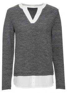 Cienki sweter z koszulową wstawką. Czerwone swetry klasyczne bonprix, bez kołnierzyka. Za 114,99 zł.