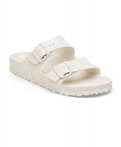 Klapki damskie Birkenstock Arizona Eva. Białe klapki Birkenstock, bez wzorów, z materiału, bez obcasa. Za 338,00 zł.