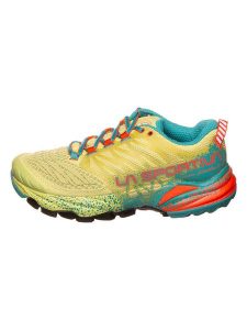 LA SPORTIVA Buty "Akasha II" w kolorze żółto-turkusowym do biegania rozmiar: 37. Żółte buty sportowe La Sportiva, bez wzorów, z materiału, bez zapięcia, do biegania. Za 355,78 zł.