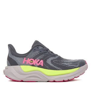 Buty do biegania Hoka. Szare buty sportowe Hoka, bez wzorów, bez zapięcia, do biegania. Za 499,99 zł.