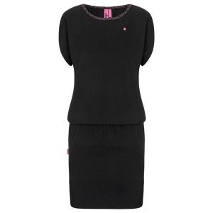 Damska sukienka pętelkowa Abvika czarna. Czarne sukienki LOOP, s, bez wzorów, sportowe, bez kołnierzyka, bez ramiączek, mini, sportowe. Za 146,99 zł.