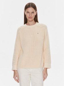 Tommy Hilfiger Sweter WW0WW40751 Beżowy Regular Fit. Brązowe swetry klasyczne TOMMY HILFIGER, m, z bawełny, bez kołnierzyka. Za 359,99 zł.