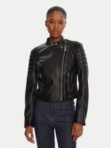 Guess Kurtka z imitacji skóry W5YL19 WHDS0 Czarny Regular Fit. Czarne kurtki Guess, xl, z aplikacjami, ze skóry, bez kaptura. Za 519,99 zł.