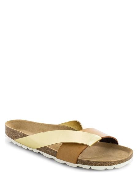 Sunbay Klapki "Rita" w kolorze złoto-karmelowym rozmiar: 36. Brązowe klapki Sunbay, bez wzorów, z otwartym noskiem, bez obcasa. Za 108,74 zł.