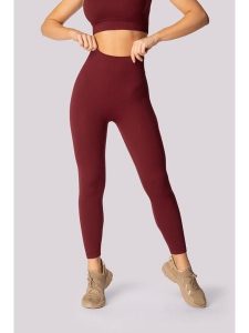 Spaio Legginsy sportowe "Ribbed" w kolorze bordowym rozmiar: S/M. Czerwone legginsy Spaio, m, bez wzorów, z materiału, z podwyższonym stanem, outdoorowe. Za 126,99 zł.