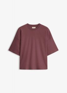 Krótki T-shirt oversize z czystej, grubej bawełny organicznej. Czerwone t-shirty bonprix, bez wzorów, z bawełny, bez kołnierzyka, bez ramiączek. Za 39,99 zł.