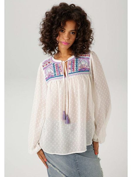 Aniston Bluzka w kolorze białym rozmiar: 44. Białe bluzki Aniston, bez wzorów, bez kołnierzyka, bez ramiączek. Za 65,69 zł.