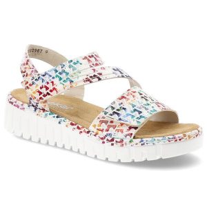 Kolorowe Sandały Rieker Eleganckie Obuwie Damskie. Sandały Rieker, bez wzorów, bez obcasa, bez zapięcia. Za 299,00 zł.