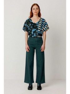 SKFK Spodnie "Ainhize" w kolorze morskim rozmiar: 40. Zielone spodnie z wysokim stanem SKFK, bez wzorów, z bawełny, z podwyższonym stanem. Za 260,99 zł.