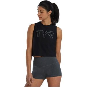Koszulka damska TYR WMN AIRTEC CROP TNK. Czarne bluzki TYR, bez wzorów, bez kołnierzyka, bez ramiączek. Za 249,99 zł.