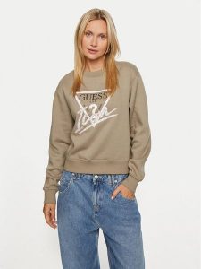 Guess Bluza Icon W4YQ25 KB681 Zielony Relaxed Fit. Zielone bluzy Guess, xs, z aplikacjami, z bawełny, bez kaptura. Za 219,99 zł.