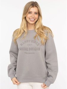 Zwillingsherz Bluza "Happy Vibes" w kolorze szarym rozmiar: L/XL. Szare bluzy Zwillingsherz, l, bez wzorów, bez kaptura. Za 206,42 zł.